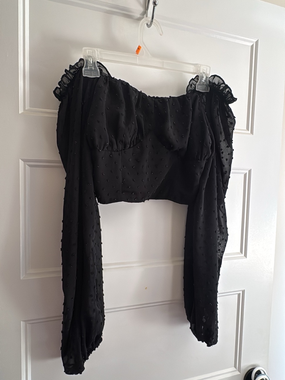 Black Off-Shoulder Long Sleeve Crop Top
